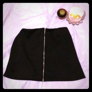 Front Zipper Black A-Line Skirt